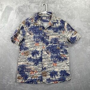 Faherty Shirt men's Medium Button Up Loop Collar Hawaiian Beach Blue AOP Viscose